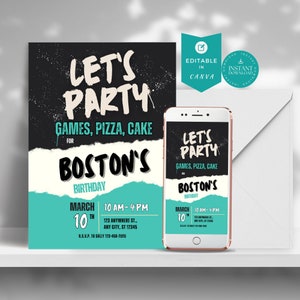 Birthday Invitation, Bruh It's My Birthday Invite, Boy Party Invitation, Pizza Party, Teenager Birthday, Teen Boy Birthday Invitation