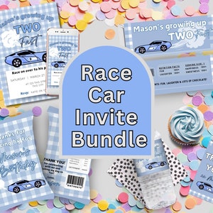 Editable TWO Fast Birthday Invitation, Race Car 2nd Birthday Invite, Racing Car, Vintage Racecar Printable Template Instant Download, bundle