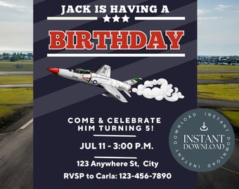 Fighter Pilot Invitation, Fighter Jet Invite, Pilot Invitation, Plane Invitation, Boys Airplane Invitation, Military Jet Invitation, Fp