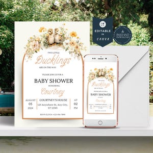twin baby shower invite, Duckling baby shower, Our little duckling baby invite, Baby ducklings invitation, 2 little ducklings party