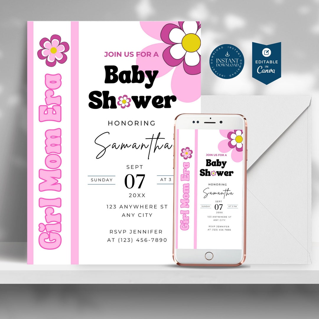 Editable Girl Baby Shower, Here Comes the Daughter Baby Shower