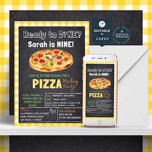 Editable Pizza Party Invitation | Pizza Birthday Party Invite | Any Age | Pizza Theme | Pizza Party Invitation Template |pizza pajama party