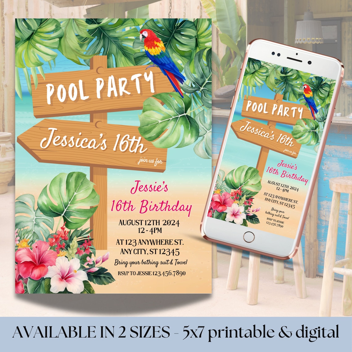 Tropical Invitation | Editable Invitation | Digital Download | Pool ...