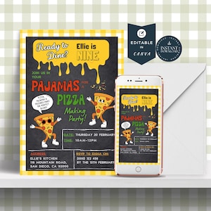 Editable Pizza Party Invitation | Pizza Birthday Party Invite | Any Age | Pizza Theme | Pizza Party Invitation Template |pizza pajama party