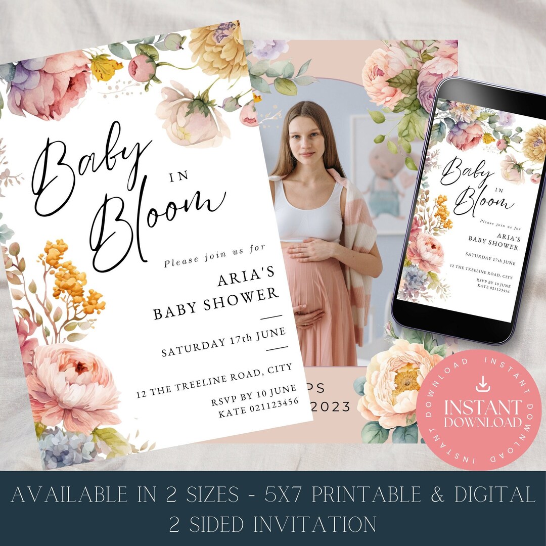 Spring Invitations Bloom Editable Baby in Bloom Baby Shower Invitation, Spring Flowers Baby ...