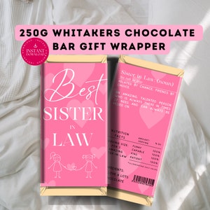 Candy Bar Wrappers, Printable Instant Download, Sister in Law Gift Idea, Last Minute Diy Gift,Best Sis in Law,Chocolate wrapper,whitakers,CB