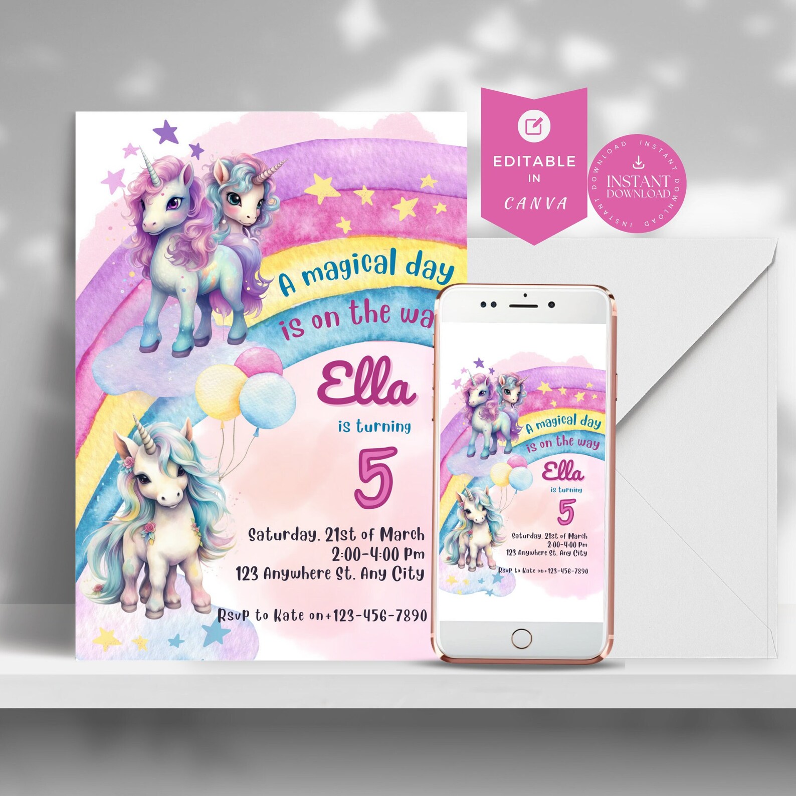 Editable Unicorn Birthday Invitation Any Age Unicorn Party Magical ...