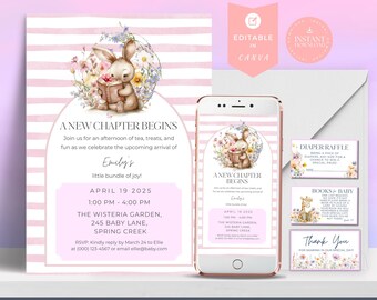 A New Chapter Begins Baby Shower Invitation, Gender Neutral Storybook Baby Shower Invite, Wildflower Butterfly Themed Party Template