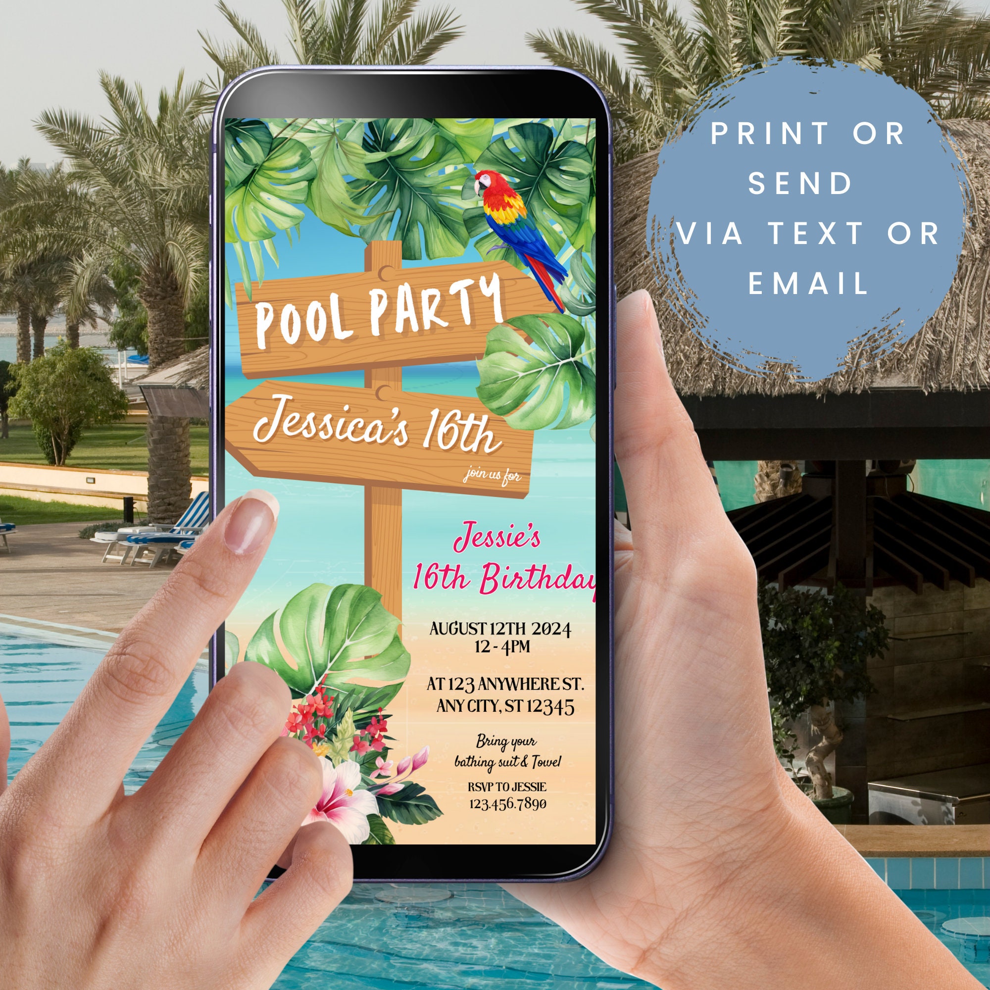 Tropical Invitation | Editable Invitation | Digital Download | Pool ...