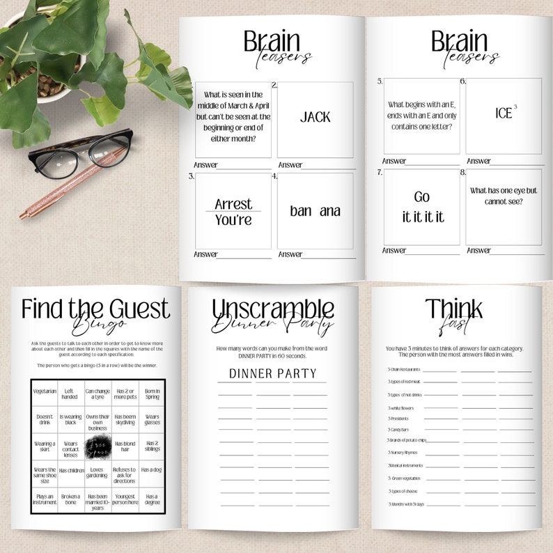 7 Printable Dinner Party Games Dinner Table Party Games Icebreaker Games Dinner Party Games for