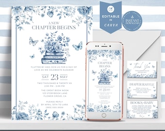 A New Chapter Begins Baby Shower Invitation, Gender Neutral Storybook Baby Shower Invite, Wildflower Butterfly Themed Party Template