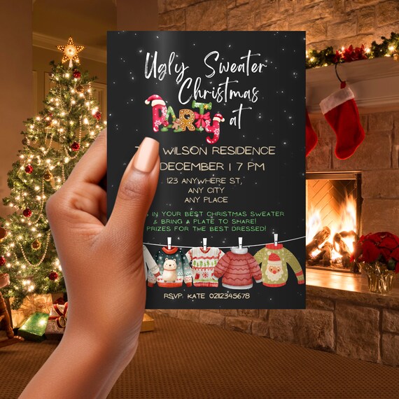 christmas party best dressed and ugly sweater invite Ugly Christmas Sweater Party Invitation