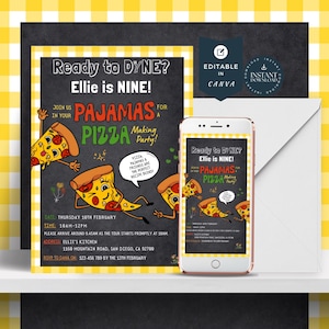 Editable Pizza Party Invitation | Pizza Birthday Party Invite | Any Age | Pizza Theme | Pizza Party Invitation Template |pizza pajama party