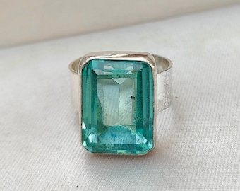 Aquamarine Gemstone Ring~ 925 Sterling Silver Ring~ Handcrafted Silver Ring~ Aquamarine Jewelry~ Gift For Her~ Birthstone Ring~ Dainty Ring