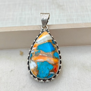 Oyster Copper Turquoise Necklace~ Handmade Pendant~ 925 Sterling Silver Necklace~ Pear Shape Pendant~ Beautiful Necklace~ Silver Necklace