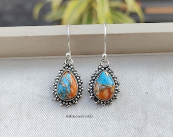 Oyster Copper Turquoise Earring, 925 Sterling Silver Earring, Turquoise Gemstone, Oyster Earrings ,Designer Turquoise Earring, Gift For Her