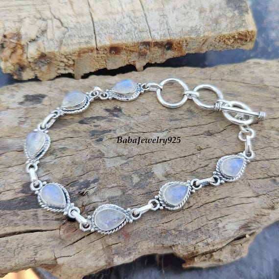 Natural Moonstone Bracelet, 925 Sterling Silver Bracelet, Silver