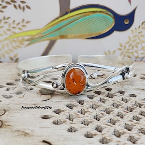 Amber Bangle, 925 Sterling Silver, Handmade Bangle, Women Bangle, Adjustable Bangle, Statement Bangle, Gemstone Bangle, Silver Jewelry, Gift