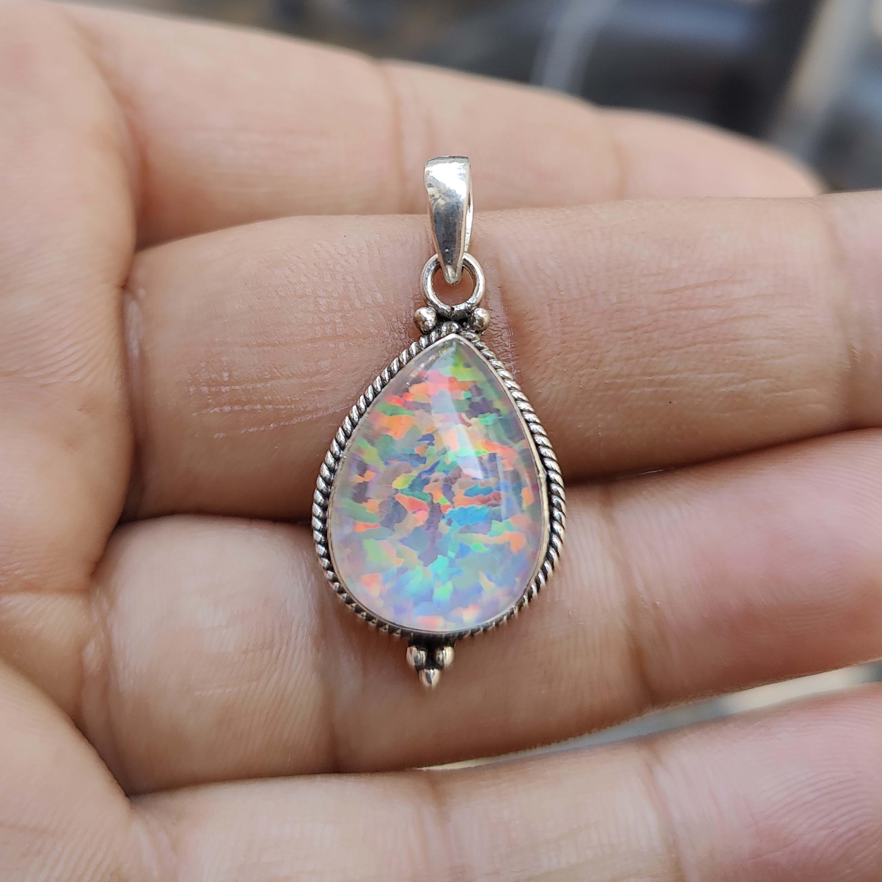 Pendentif En Opale D'Éthiopie 10,4 G, Serti Argent Sterling - Forme Losange Bleuté - Occasion