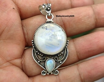 Ciondolo In Pietra Di Luna Arcobaleno: Gioiello Rotondo Fatto A - Foto 3