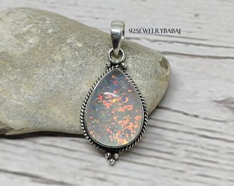 Ethiopian Opal Necklace, 925 Sterling Silver Pendant, Dainty Pear Cut Necklace, Beautiful Pendant, Opal Gemstone Jewellery, Gift For Her ///