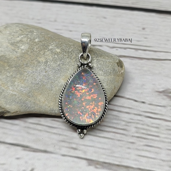 Ciondolo Artigianale A Goccia In Argento 925 Con Opale Triolo Naturale Multicolore - Fatto In Australia