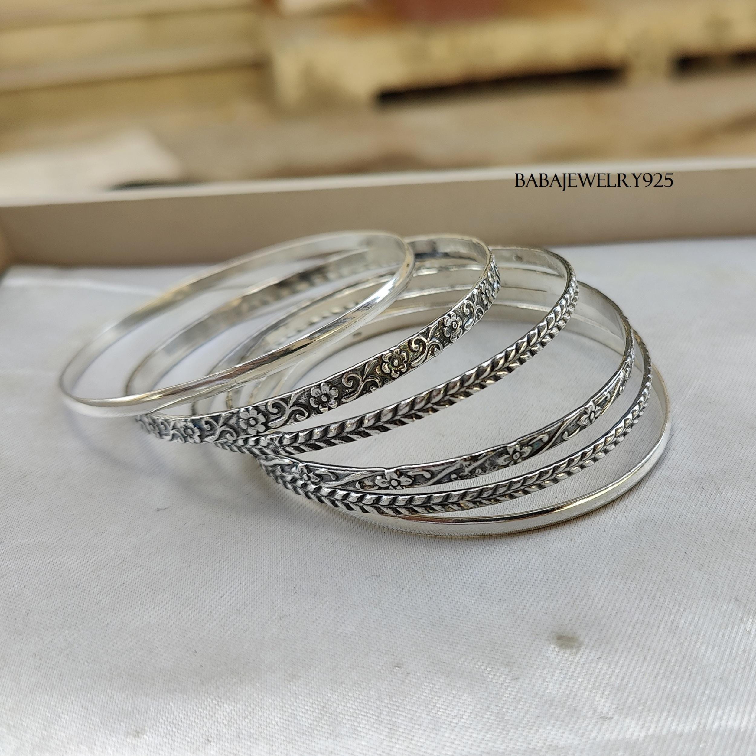925 Sterling Silver Bangles, 6 Set Designer Bangle, Stackable