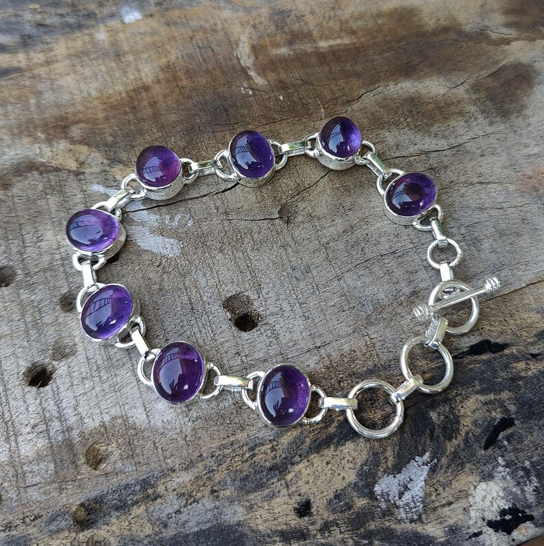 Amethyst Armband, 925 Sterling Silber Armband, handgemachte Armband, Oval Edelstein Schmuck, natürliche Amethyst Armband, Silber Schmuck, Geschenk Bild 7