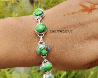 Natural Green Dahlia Turquoise Bracelet, Solid 925 Sterling Silver Bracelet, Women Bracelet, Handmade Bracelet, Gemstone Jewelry, ///