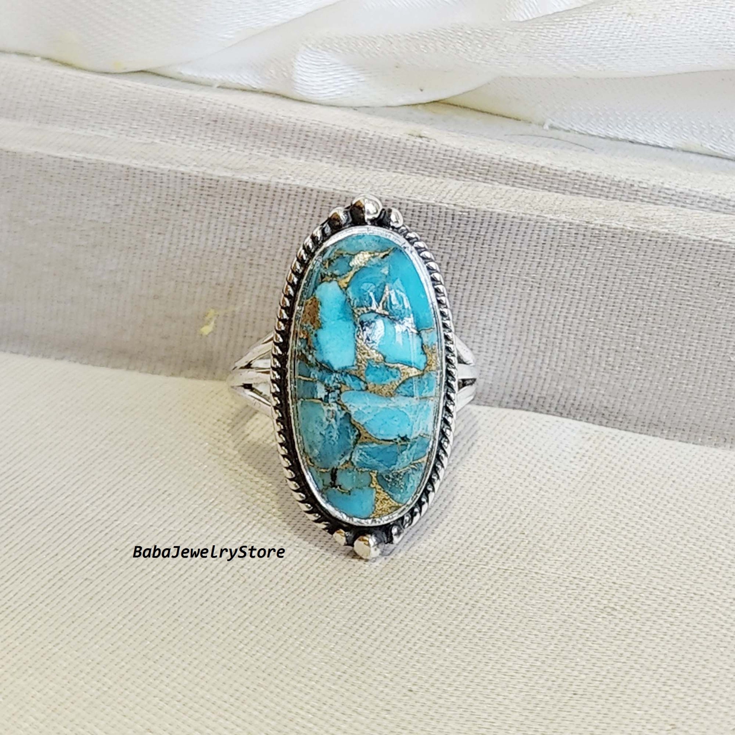 Blue Copper Turquoise Ring, 925 Sterling Silver Ring, Handmade Jewelry, Gemstone Turquoise, Women Jewelry Ring, Boho Ring, Gift For Her,