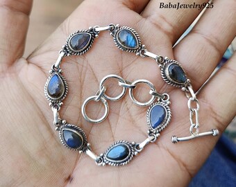 Labradorite Bracelet, 925 Sterling Silver, Handmade Bracelet, Gemstone Bracelet, Gift For Love, Anniversary Gift, Birthday, Gift For, ////