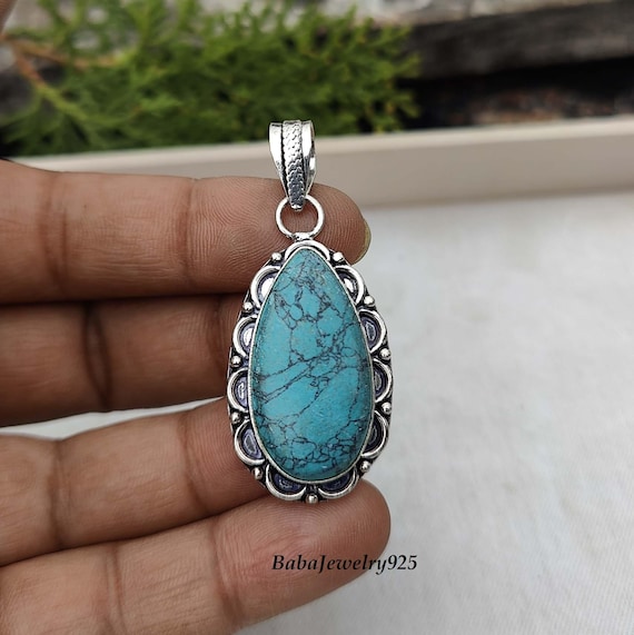 Pear Turquoise 925 Sterling Silver Pendant Necklace - Etsy