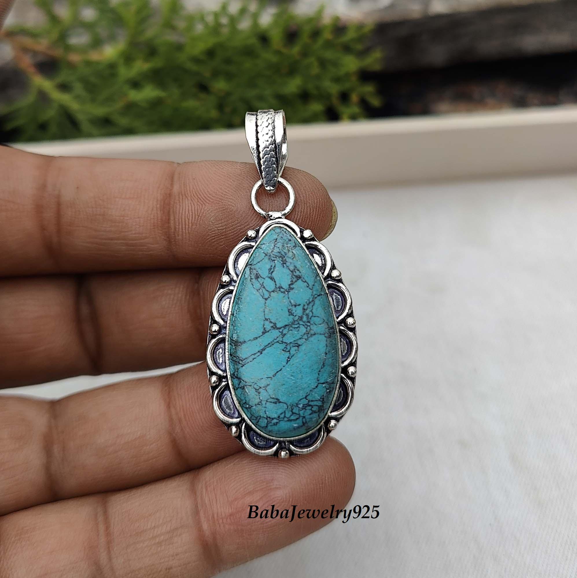 Pear Turquoise 925 Sterling Silver Pendant Necklace - Etsy