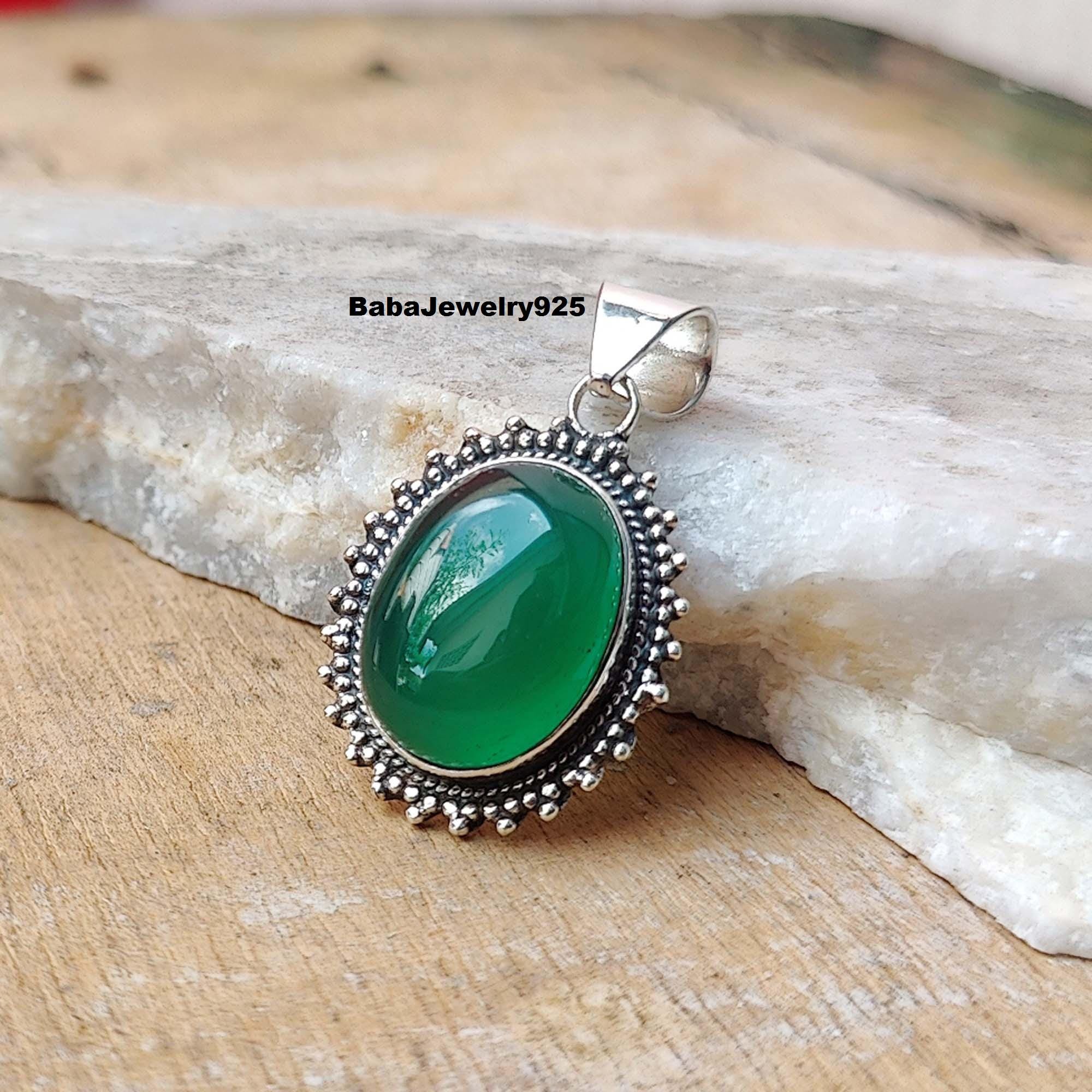 Green Onyx Necklace, 925 Sterling Silver Necklace, Green