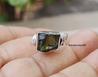 Raw Moldavite Ring, 925 Sterling Silver, Raw Gemstone Ring, Silver Jewelry, Promise Ring, Pretty Ring, Top Quality  Ring, Moldavite Jewelry