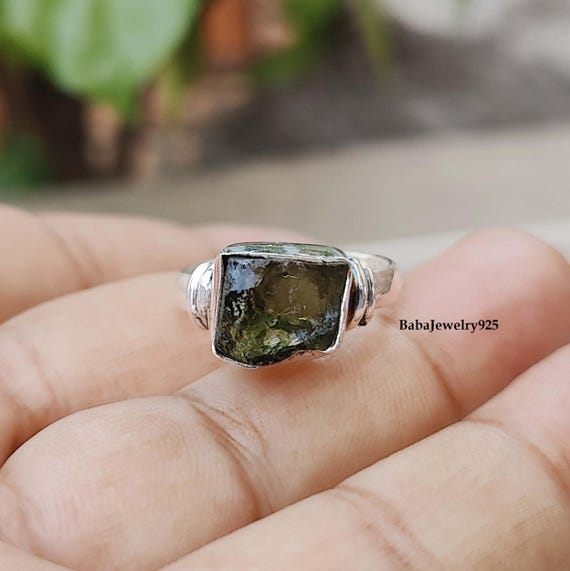 Raw Moldavite Ring, 925 Sterling Silver, Raw Gemstone Ring, Silver Jewelry, Promise Ring, Pretty Ring, Top Quality Ring, Moldavite Jewelry,