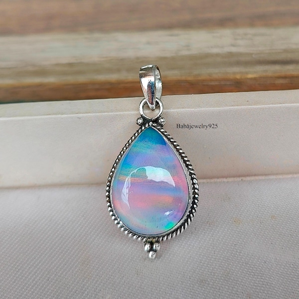 Beautiful Aurora Opal Pendant, 925 Sterling Silver Pendant, Gemstone Pendant, Opal Jewelry, Wedding Gift, Promise Pendant, Designer Necklace