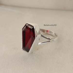 Garnet Coffin Ring, 925 Sterling Silver, Handmade Ring, Statement Ring, Coffin Ring, Silver Ring, Boho Ring, Top Quality Jewelry, Gift, ///
