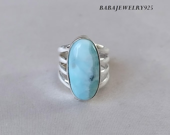 Handmade Larimar Ring: 925 Sterling Silver Gemstone Ring