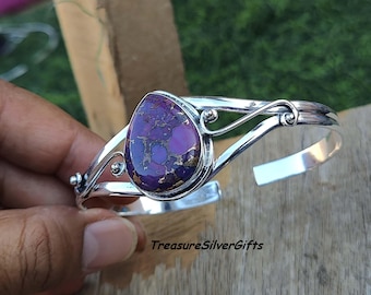 Handgemaakte paarse koperen turkoois armband: 925 sterlingzilveren sieraden