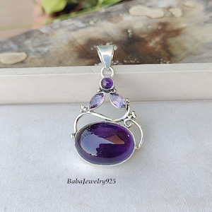 Ametisthalsband, hänge i 925 sterlingsilver, hänge för kvinnor, ädelstenshänge, halsband för bästa vän, handgjort halsband för julklapp ///