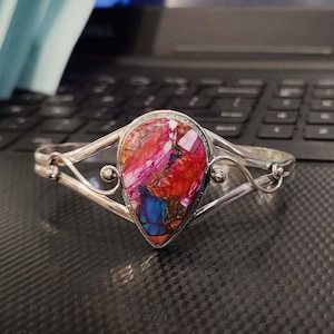 Pink Oyster Turquoise Bangle, 925 Sterling Silver Bangle, Natural Turquoise, Women Jewelry, Silver Jewelry, Gift For Her, Wedding Gift
