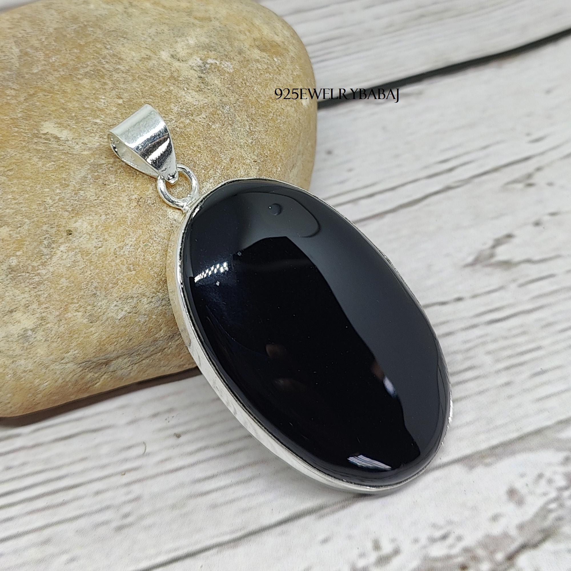 Handmade Oval Black Onyx Pendant: 925 Sterling Silver Necklace - Etsy