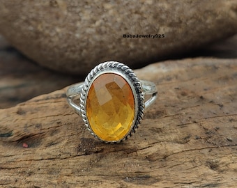 Citrine Ring, 925 Sterling Silver Ring, Handmade Ring, Women Ring, Oval Shape Ring, Yellow Stone Ring, Citrine Jewelry, Gift For Her, ///
