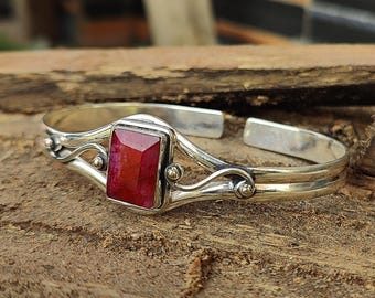 Ruby Gemstone Bangle, Solid 925 Sterling Silver Bangle, Handmade Bangle, Lovely Bangle, Silver Jewelry, Gemstone Bangle, Gift For Women, ///