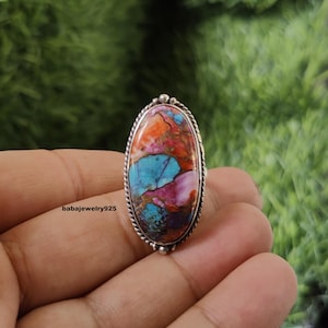 Handmade Pink Oyster Turquoise Ring: Oval Sterling Silver Jewelry