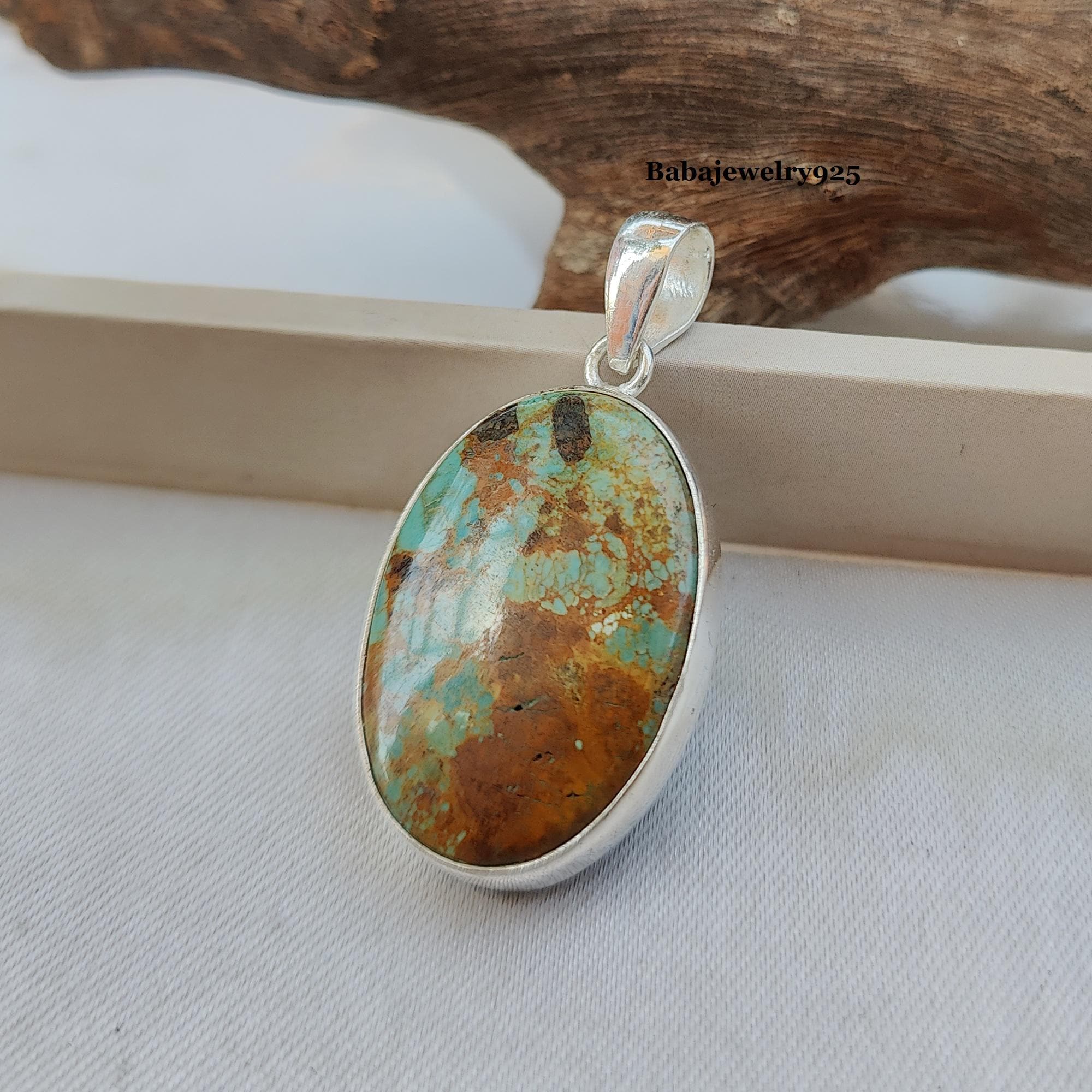 キングマン ターコイズネックレス、925スターリングシルバーペンダント