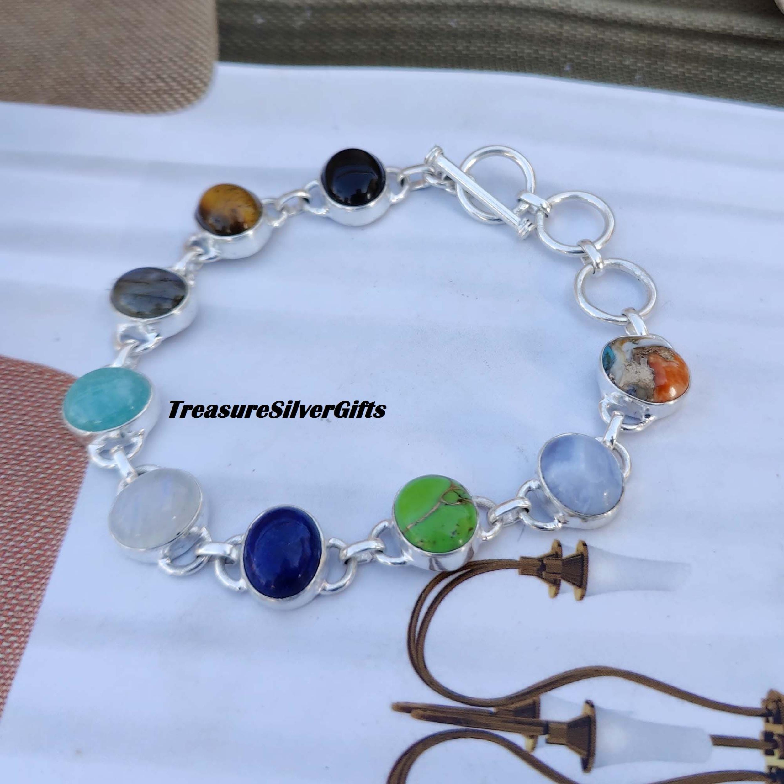 Multi Stone Bracelet, 925 Sterling Silver Bracelet, Handmade