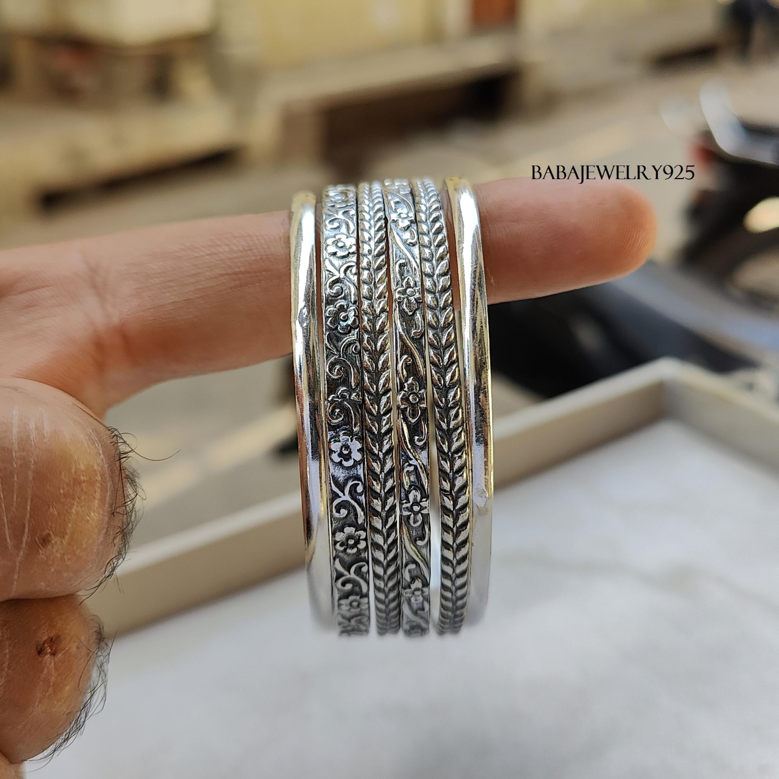 925 Sterling Silver Bangles, 6 Set Designer Bangle, Stackable