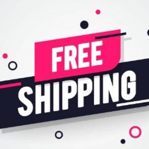 May include: A pink and black banner with the text "FREE SHIPPING" in white letters.
